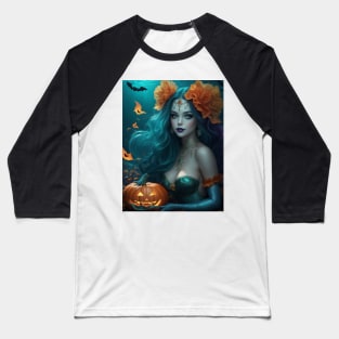 Orange Flowered Mermaid Baseball T-Shirt